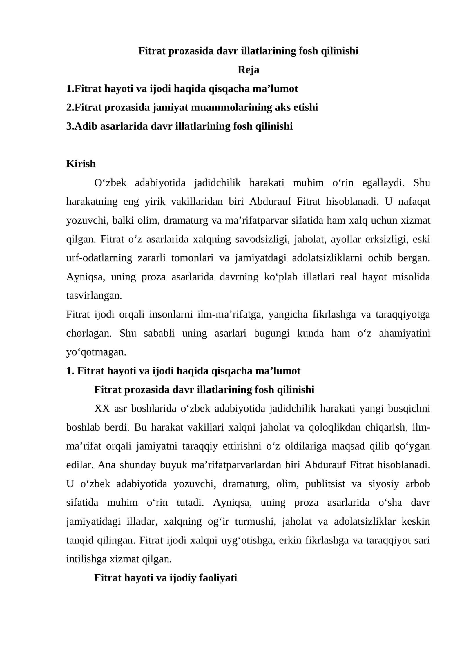 Fitrat prozasida davr illatlarining fosh qilinishi 1