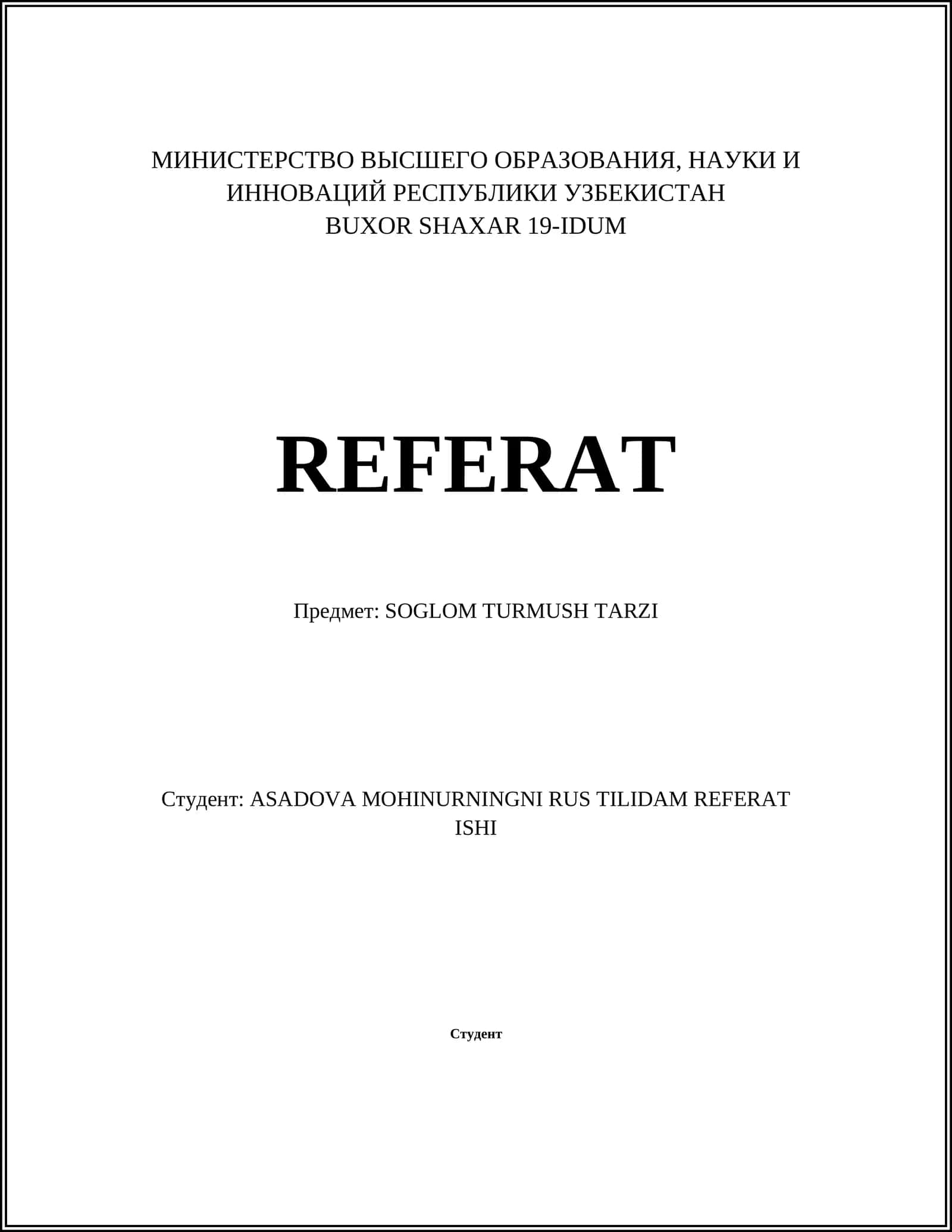 SOGLOM TURMUSH TARZI 1