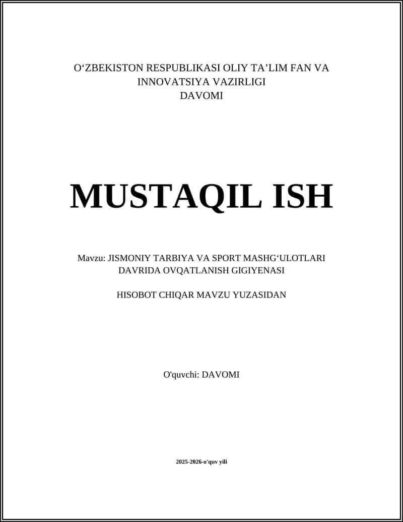 Jismoniy tarbiya va sport mashgʻulotlari vaqtida ovqatlanish gigiyenasining umumiy qoidalari 1
