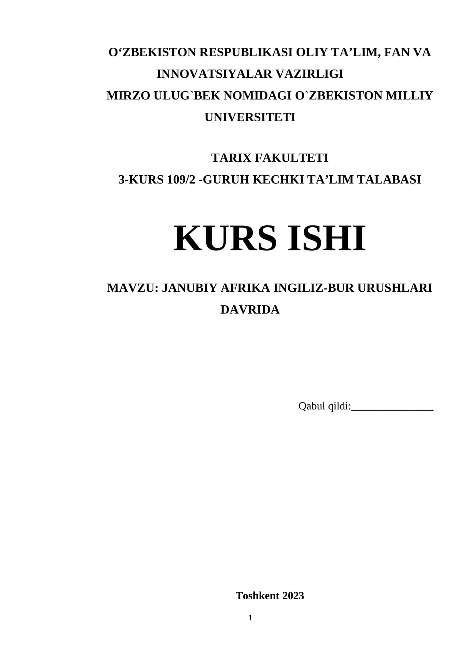 JANUBIY AFRIKA INGILIZ-BUR URUSHLARI DAVRIDA 1