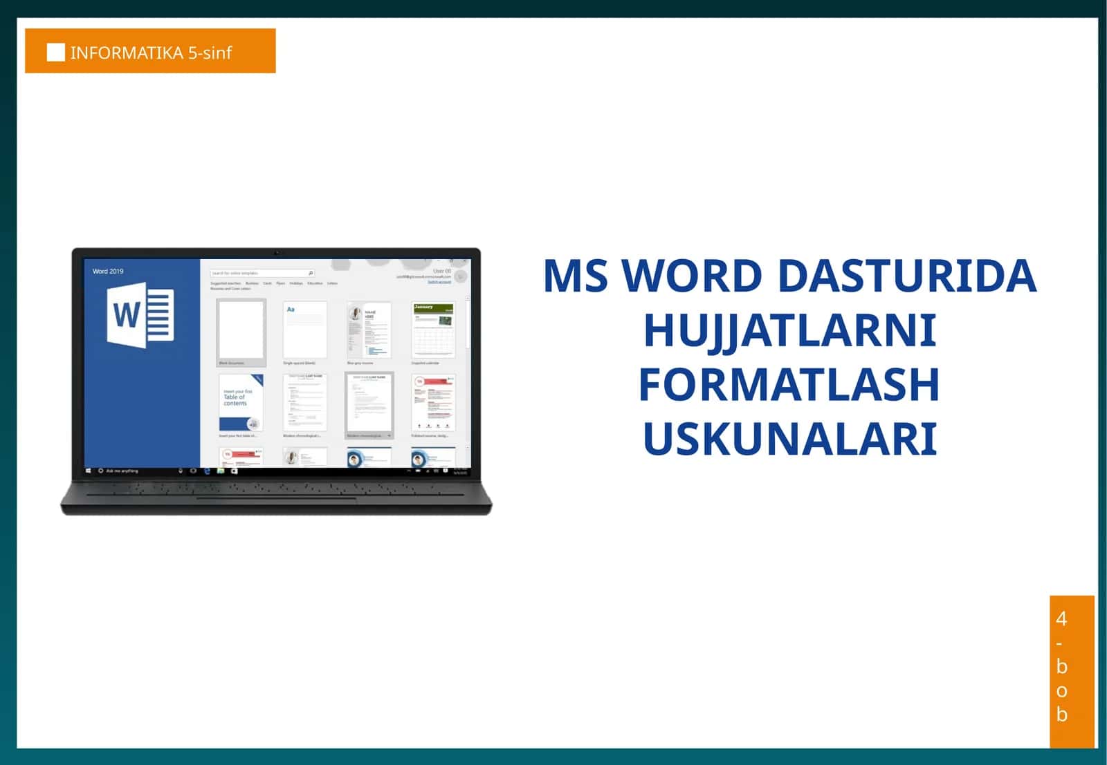 MS WORD DASTURIDA HUJJATLARNI FORMATLASH USKUNALARI 1
