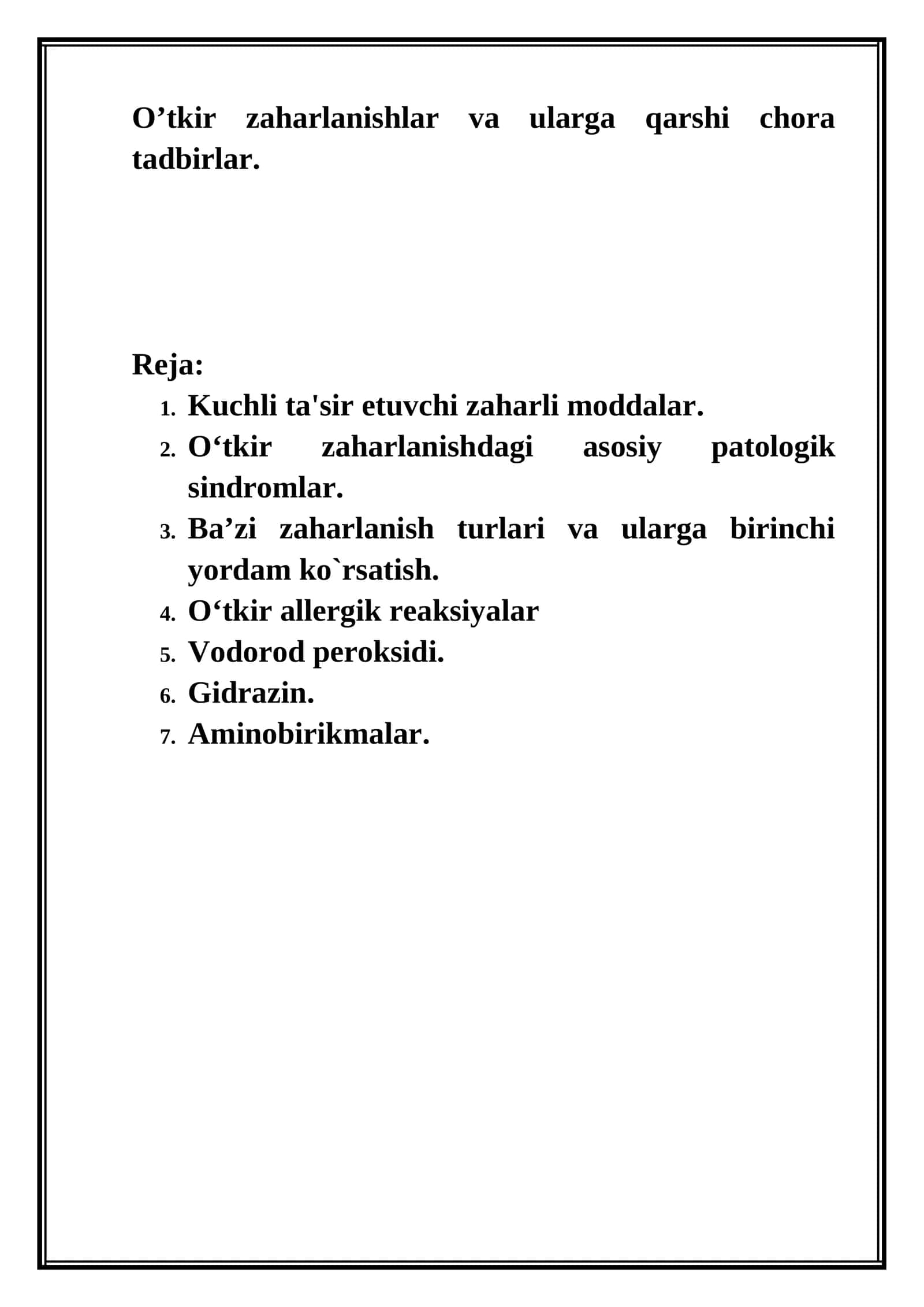 O‘tkir zaharlanishlar va ularga qarshi chora tadbirlar 1