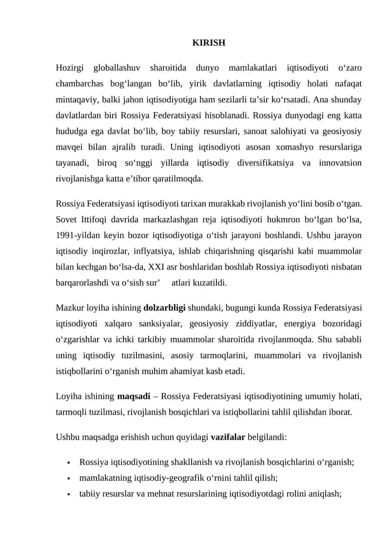 Rossiya Federatsiyasi iqtisodiyoti 1