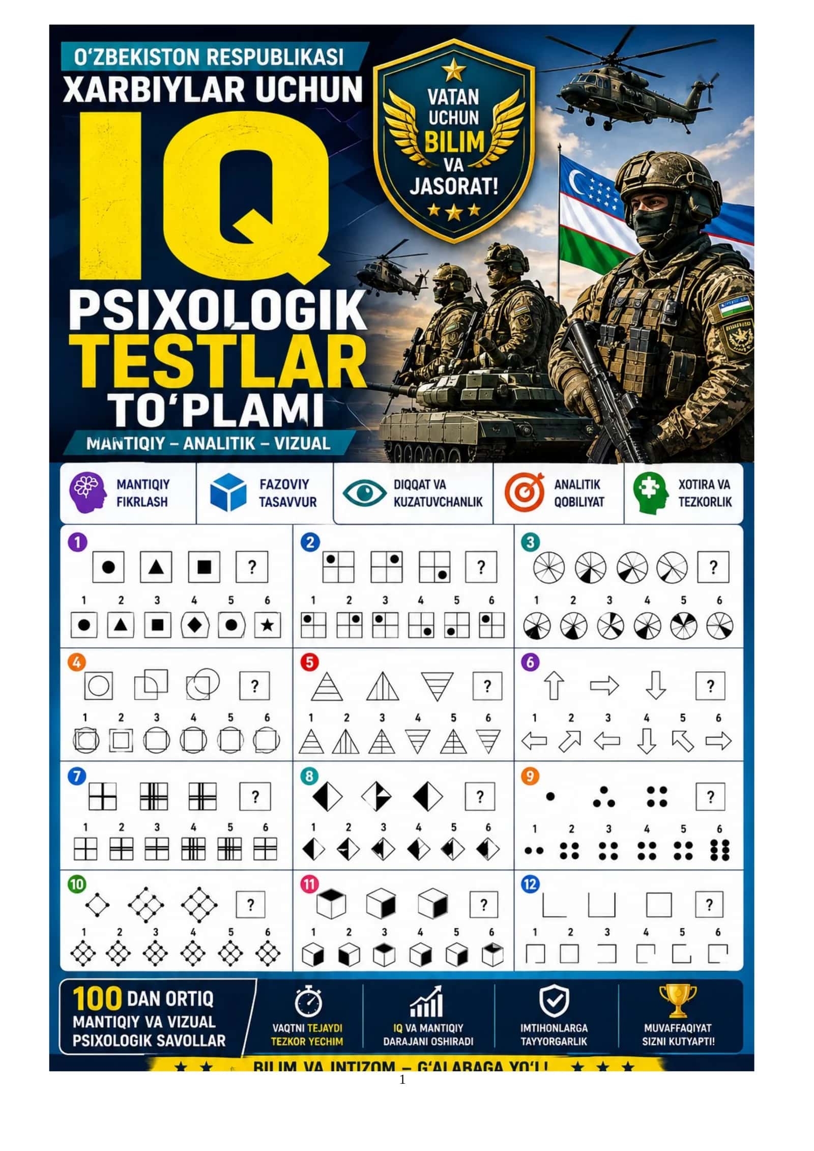 Harbiy xizmatga kirivchilar uchun psixologik testlar to`plami javoblari bilan 1