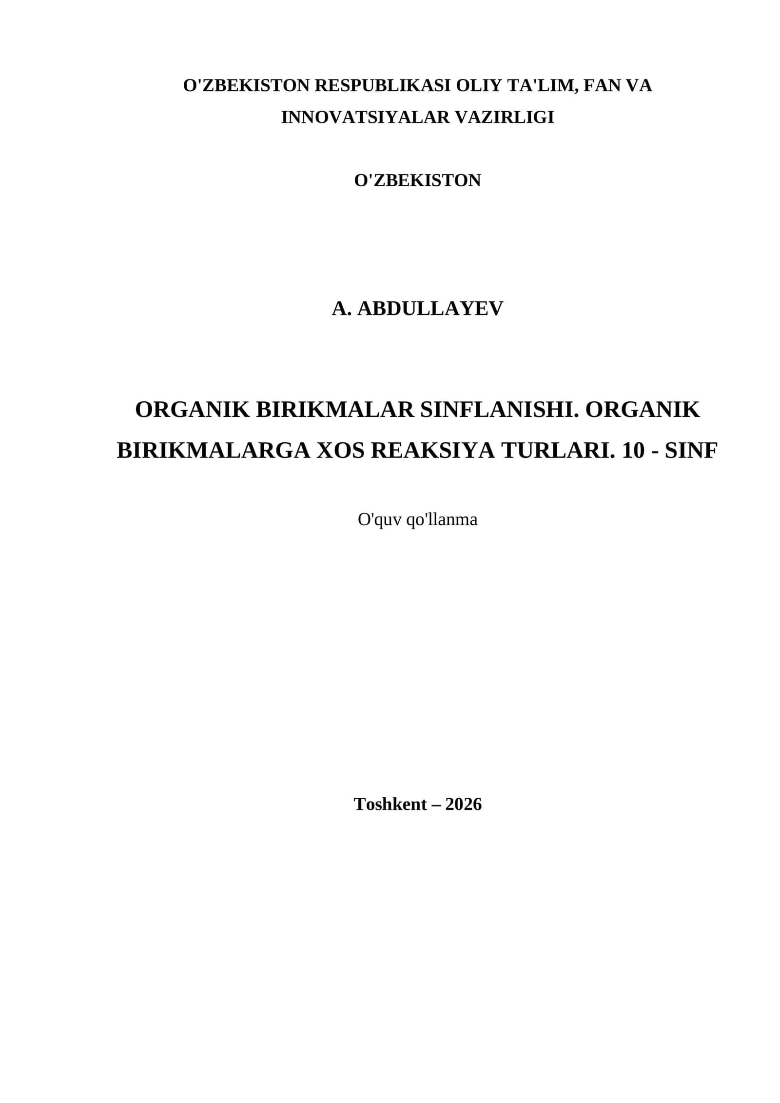 ORGANIK BIRIKMALAR SINFLANISHI. ORGANIK BIRIKMALARGA XOS REAKSIYA TURLARI. 10 - SINF 1