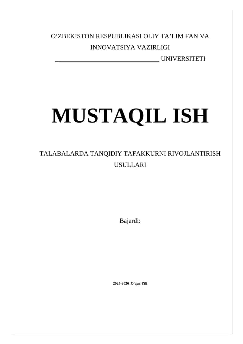 TALABALARDA TANQIDIY TAFAKKURNI RIVOJLANTIRISH USULLARI 1
