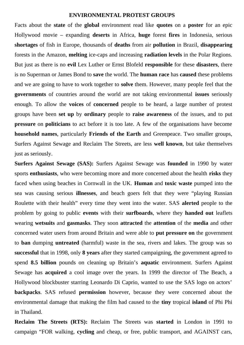 ENVIRONMENTAL PROTEST GROUPS 1