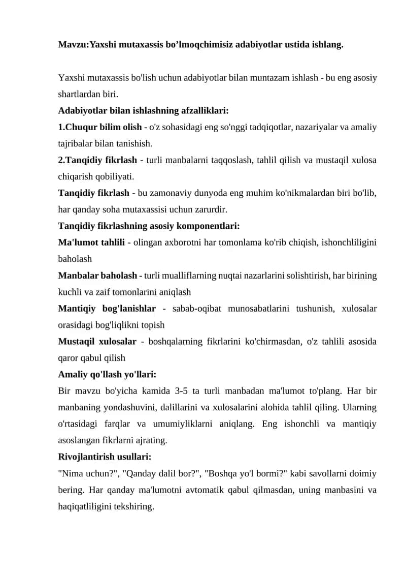 Adabiyotlar bilan muntazam ishlashning afzalliklari 1