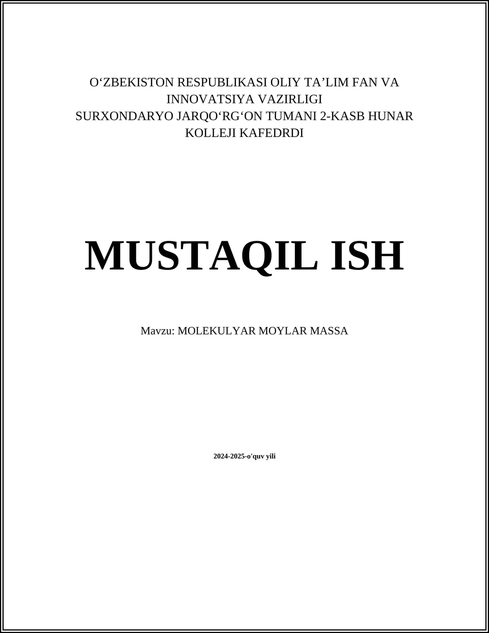 MOLEKULYAR MOYLAR MASSA 1