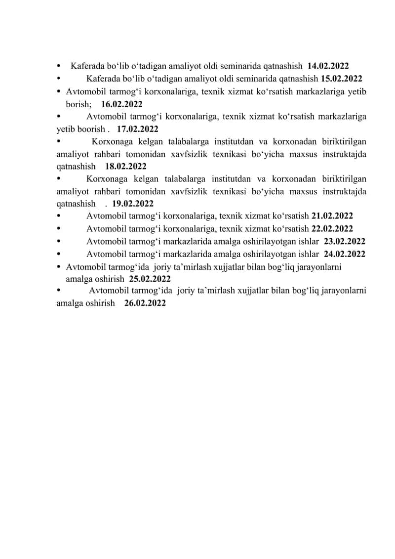 Avtomobil tarmog‘i korxonalariga, texnik xizmat ko‘rsatish markazlariga yetib borish 1