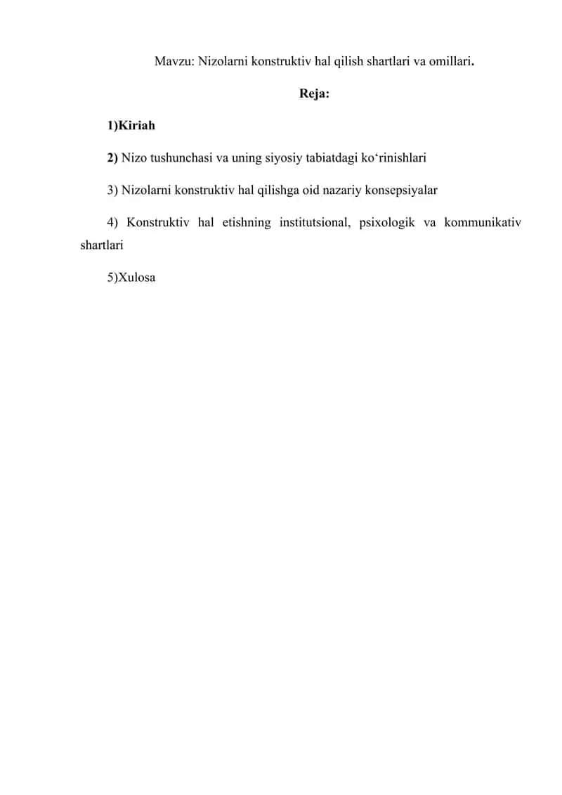 Nizolarni konstruktiv hal qilish shartlari va omillari. 1