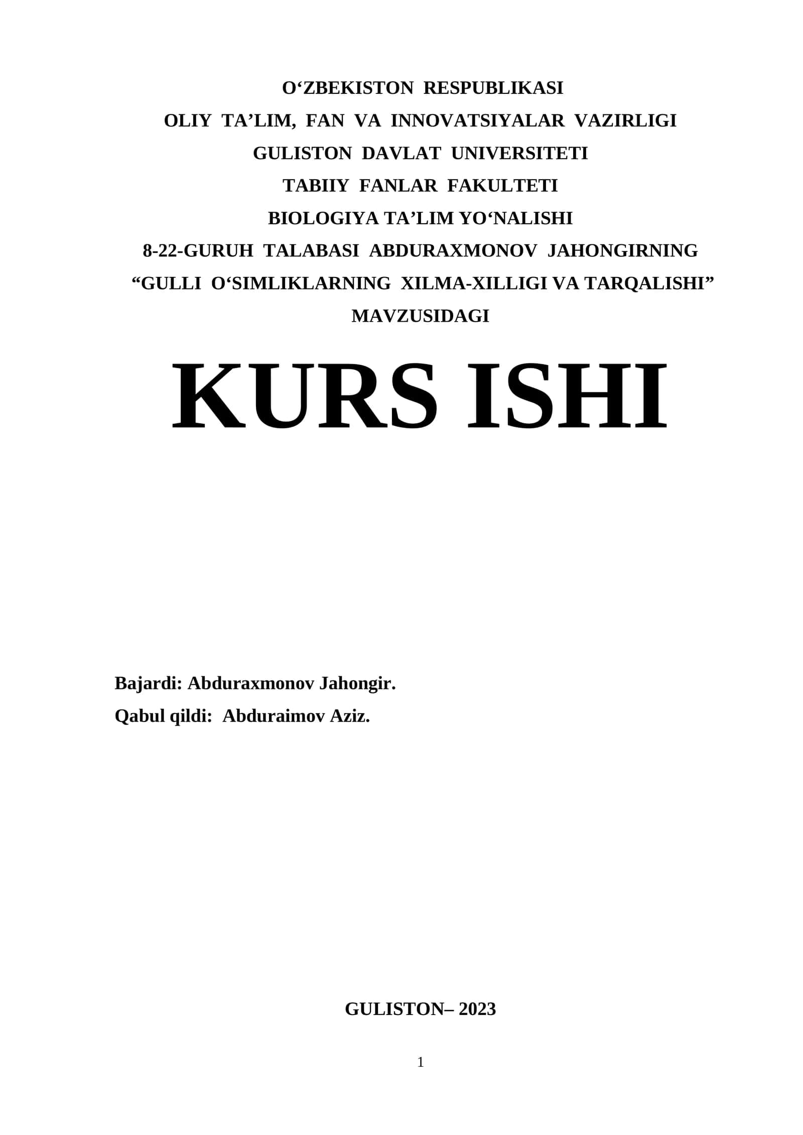 Gulli O‘simliklarning Xilma-Xilligi va Tarqalishi 1