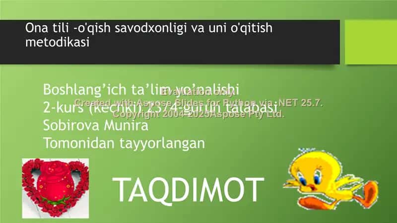 Ona tili - o'qish savodxonligi va uni o'qitish metodikasi 1