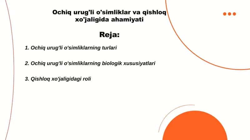 Ochiq urug'li o'simliklar va qishloq xo'jaligida ahamiyati 1