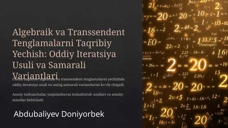 Algebraik va Transsendent Tenglamalarni Taqribiy Yechish: Oddiy Iteratsiya Usuli va Samarali Variantlari 1