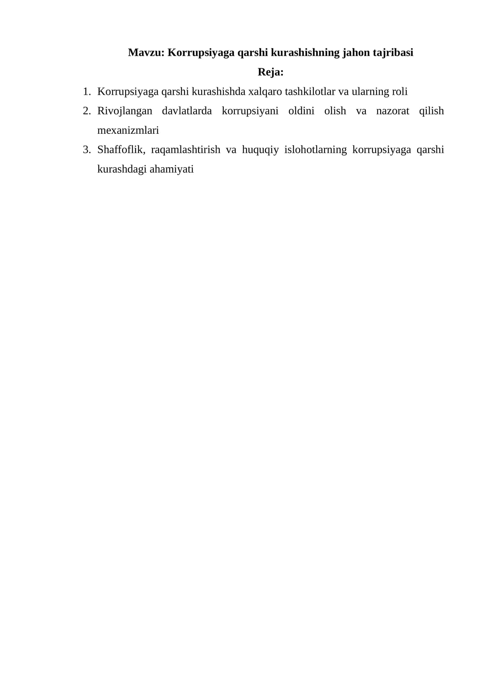 Korrupsiyaga qarshi kurashishning jahon tajribasi 1