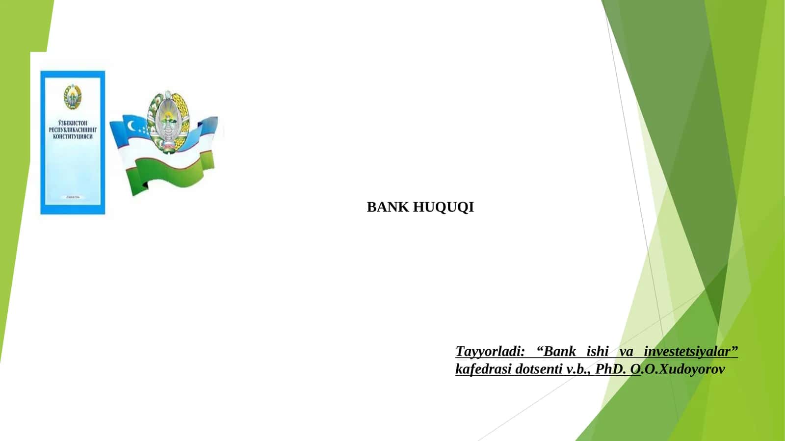 Markaziy (Davlat) bank faoliyatining huquqiy asoslari, kredit tashkilotlari faoliyatini davlat tomonidan tartibga solish 1