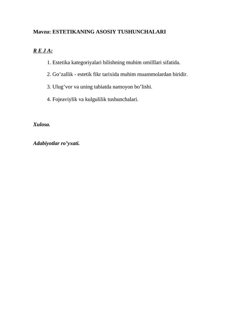 ESTETIKANING ASOSIY TUSHUNCHALARI 1