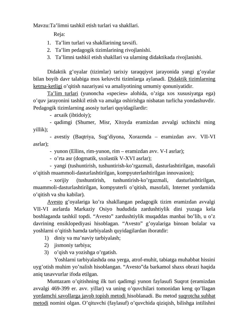 Ta’lim tashkil etish turlari va shakllari 1