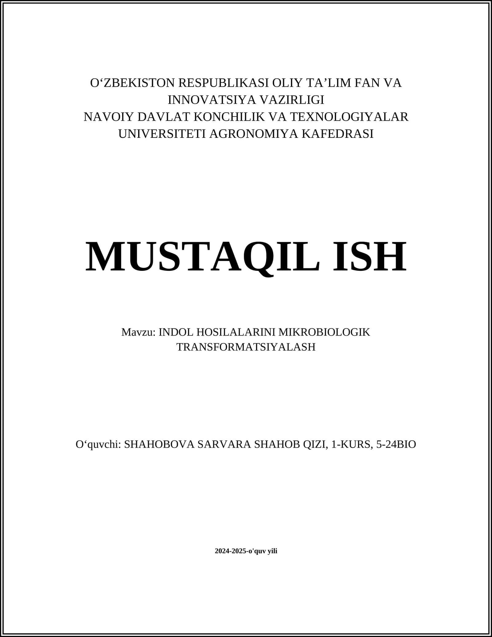 INDOL HOSILALARINI MIKROBIOLOGIK TRANSFORMATSIYALASH 1