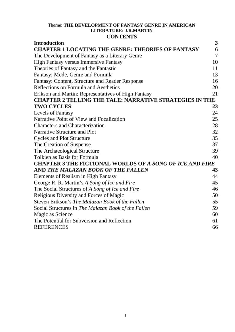 THE DEVELOPMENT OF FANTASY GENRE IN AMERICAN LITERATURE: J.R.MARTIN 1