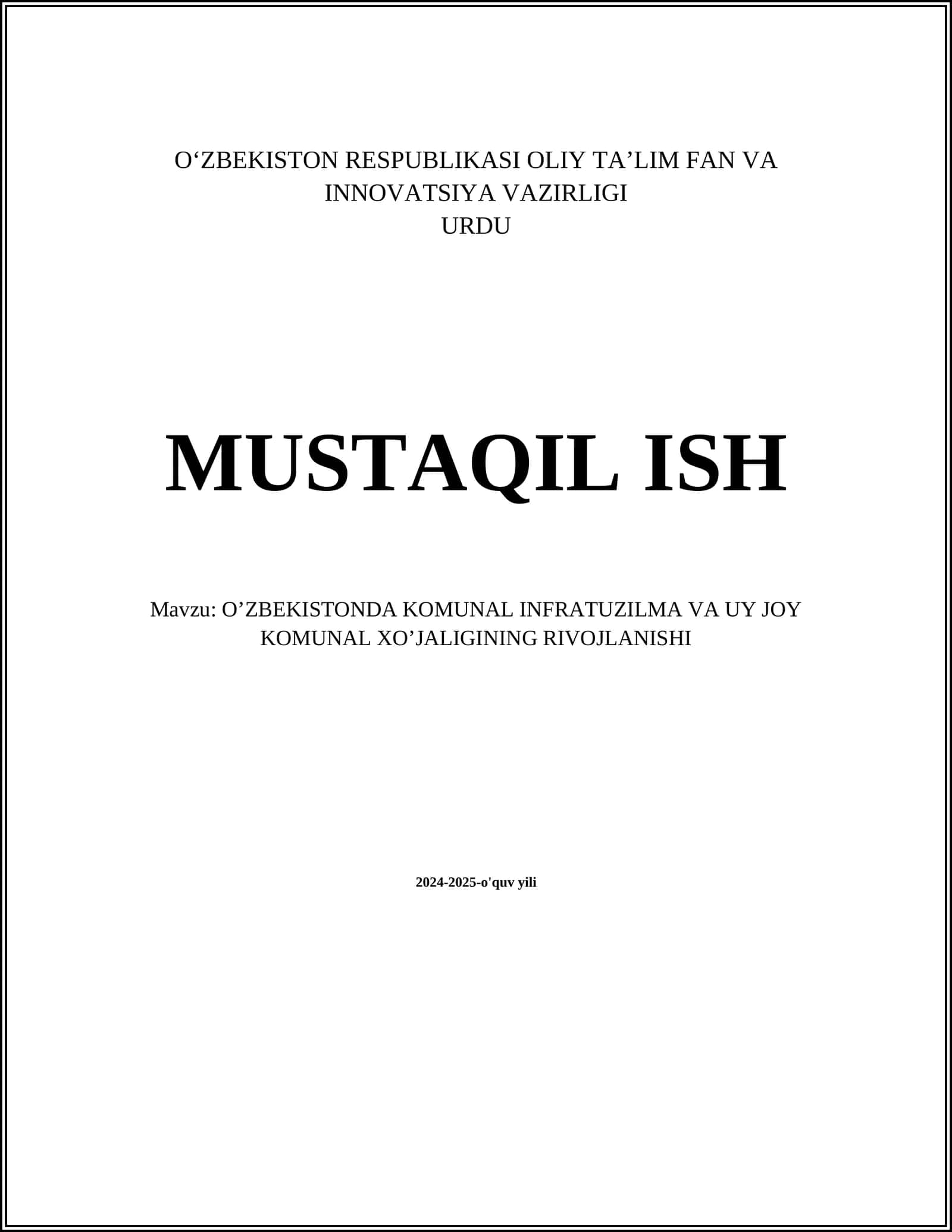O'zbekistonda kommunal infratuzilma va uy joy komunal xo'jaligining rivojlanishi 1