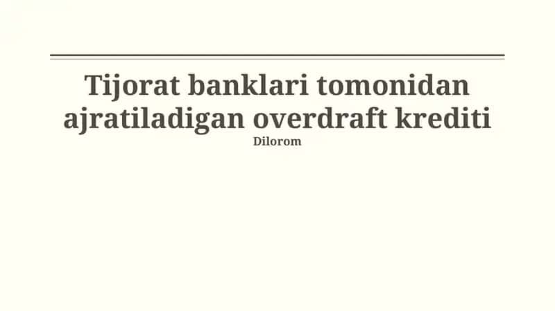 Tijorat Banklari Tomonidan Taqdim Etilayotgan Oʻz-oʻzini Moliyalashtirish Kreditlari 1