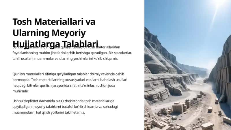 Tosh Materiallari va Ularning Meyoriy Hujjatlarga Talablari 1