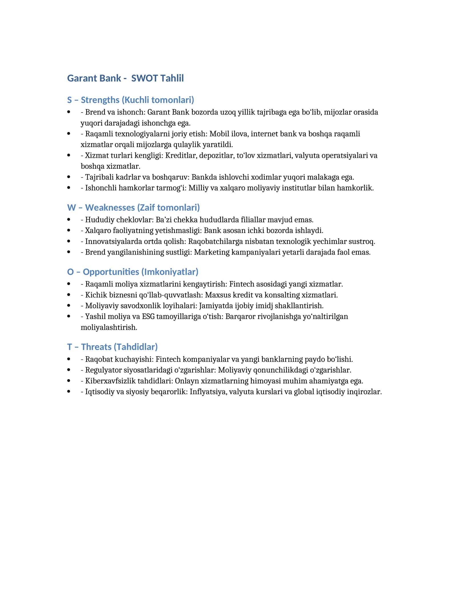 Garant Bank SWOT Tahlil 1