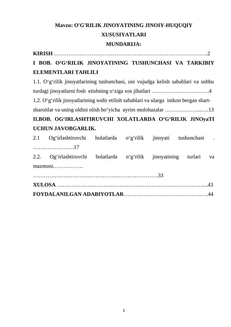 O'G'RILIK JINOYATINING JINOIY-HUQUQIY XUSUSIYATLARI 1