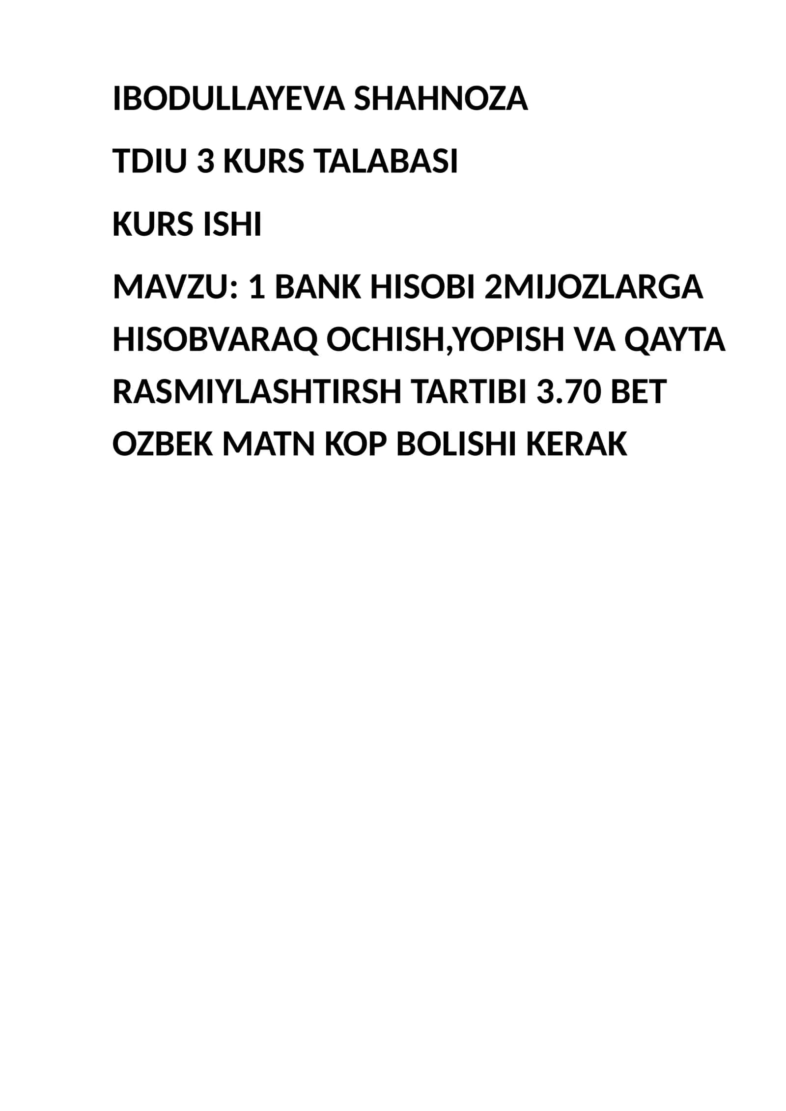 MIJOZLARGA HISOBVARAQ OCHISH,YOPISH VA QAYTA RASMIYLASHTIRSH TARTIBI. 1