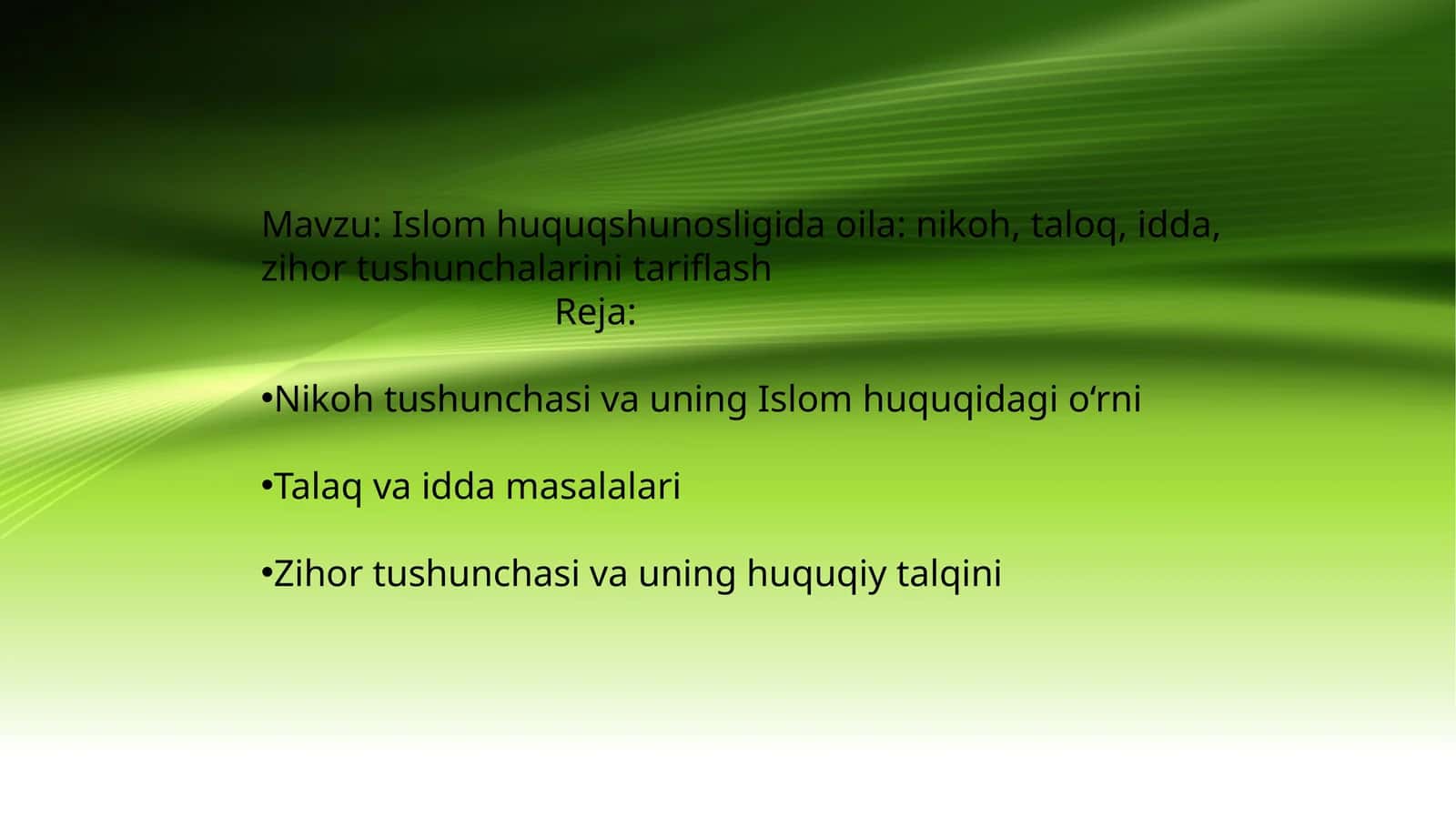 Islom huquqshunosligida oila: nikoh, taloq, idda, zihor tushunchalarini tariflash 1