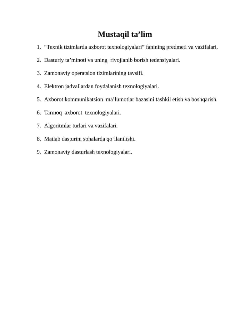 Texnik tizimlarda axborot texnologiyalari 1