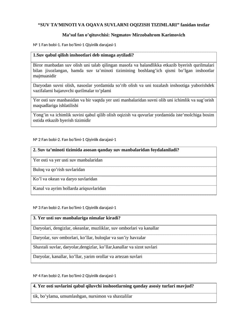 SUV TA’MINOTI VA OQAVA SUVLARNI OQIZISH TIZIMLARI 1