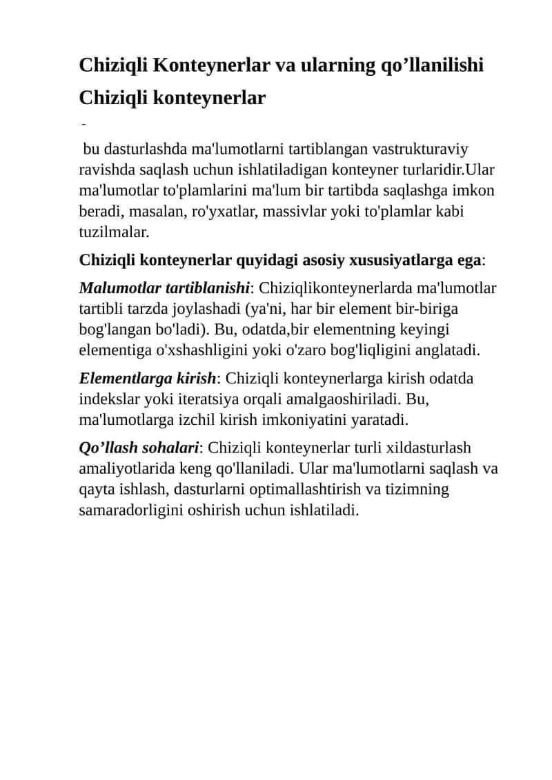 Chiziqli Konteynerlar va ularning qo’llanilishi 1