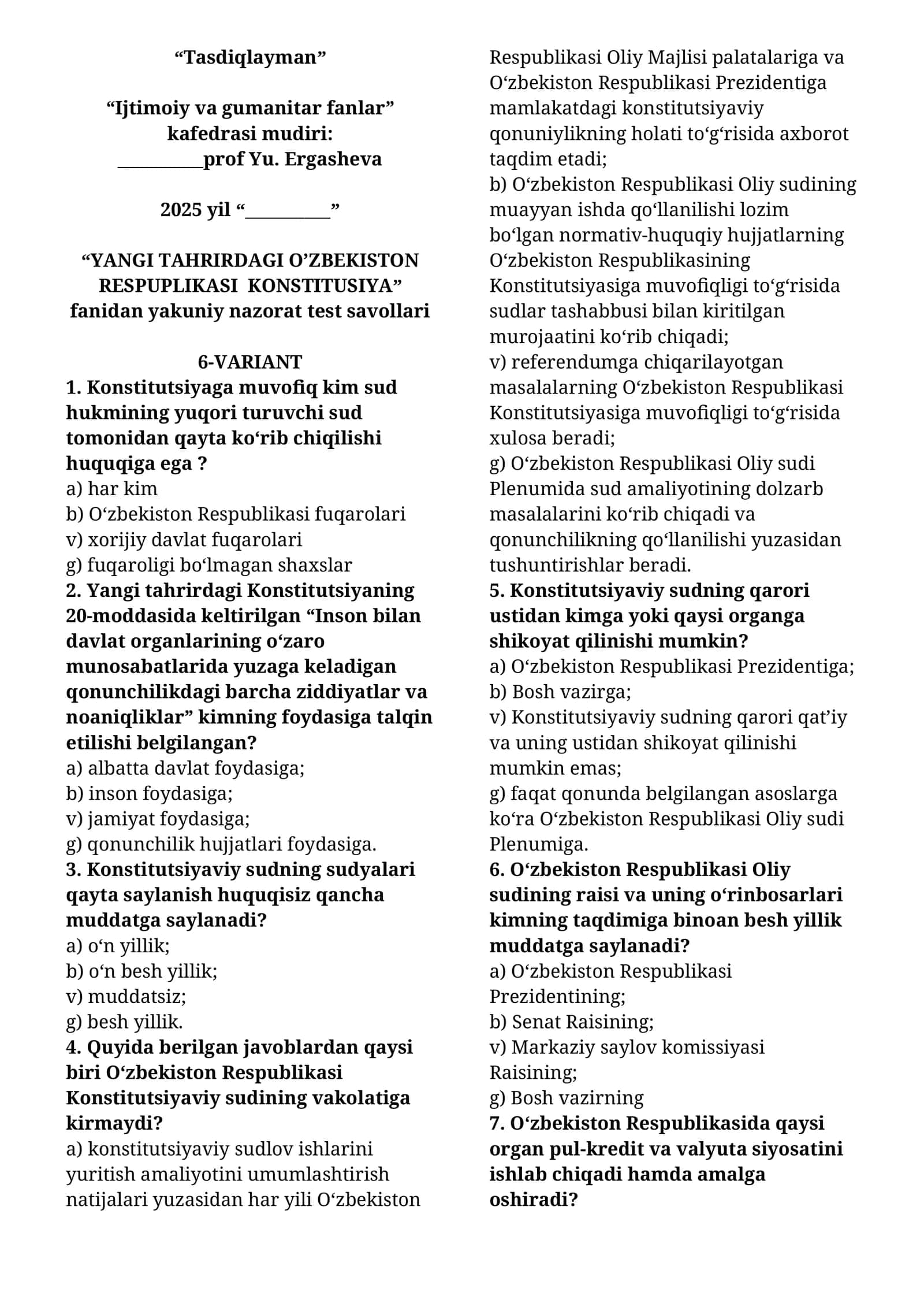 YANGI TAHRIRDAGI O’ZBEKISTON RESPUPLIKASI KONSTITUSIYA 1