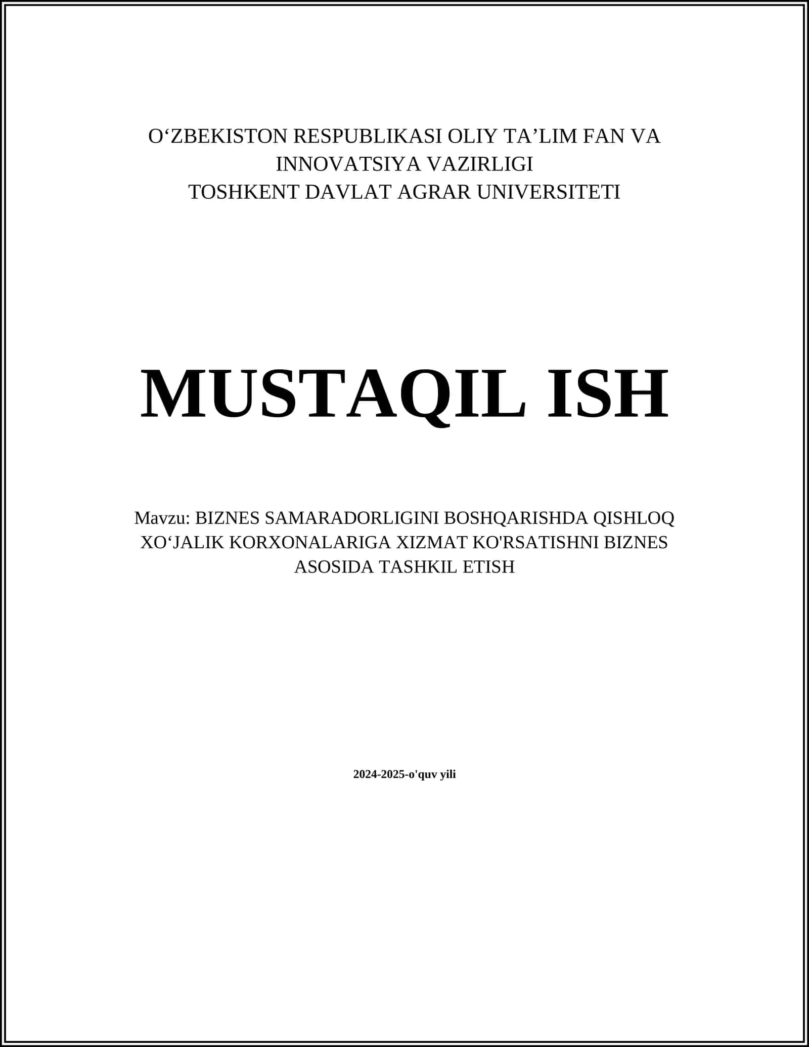 BIZNES SAMARADORLIGINI BOSHQARISHDA QISHLOQ XOʻJALIK KORXONALARIGA XIZMAT KO'RSATISHNI BIZNES ASOSIDA TASHKIL ETISH 1