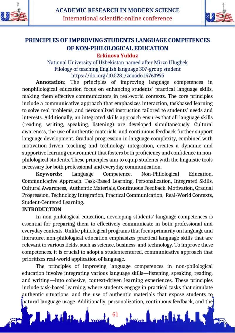 PRINCIPLES OF IMPROVING STUDENTS LANGUAGE COMPETENCES OF NON-PHILOLOGICAL EDUCATION 1