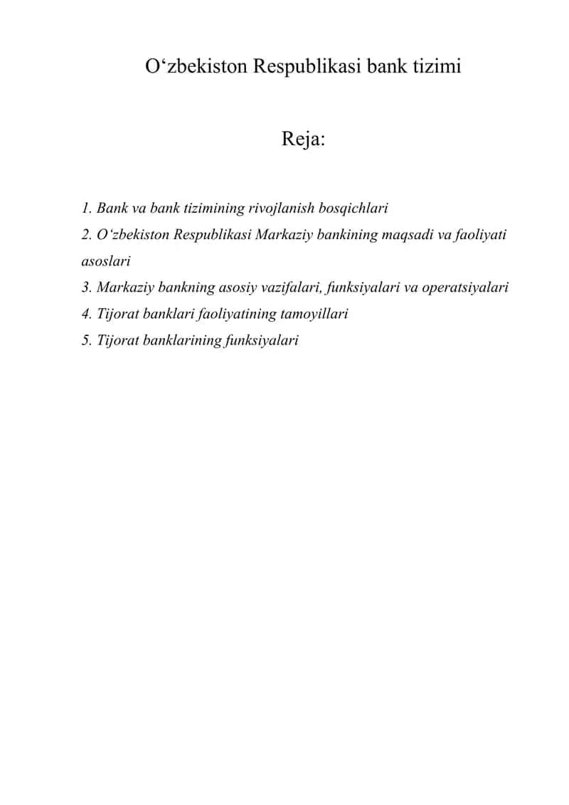 O‘zbekiston Respublikasi bank tizimi 1