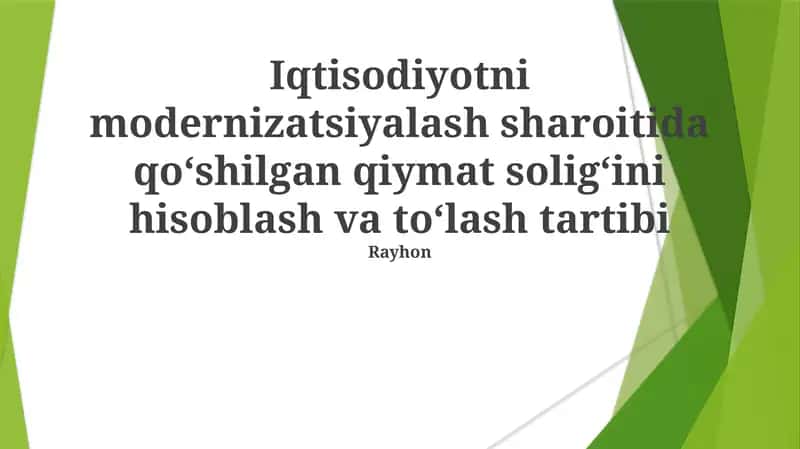 Qo'shilgan Qiymat Solig'i Hisoblash va To'lash Tartibi 1