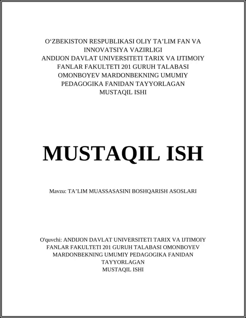TA’LIM MUASSASASINI BOSHQARISH ASOSLARI 1