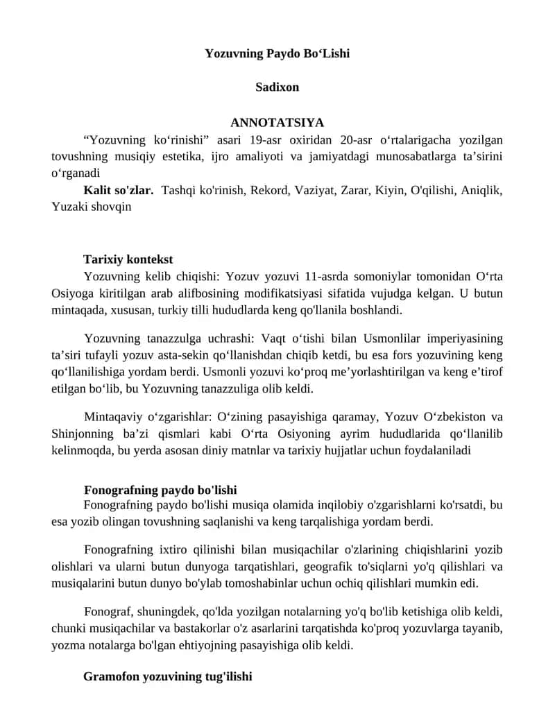 Yozuvning Paydo BoʻLishi 1