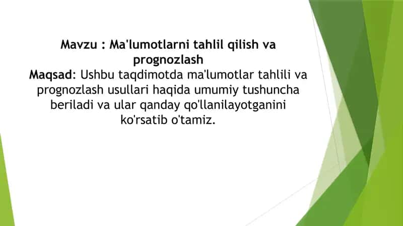 Ma'lumotlarni tahlil qilish va prognnozlash 1
