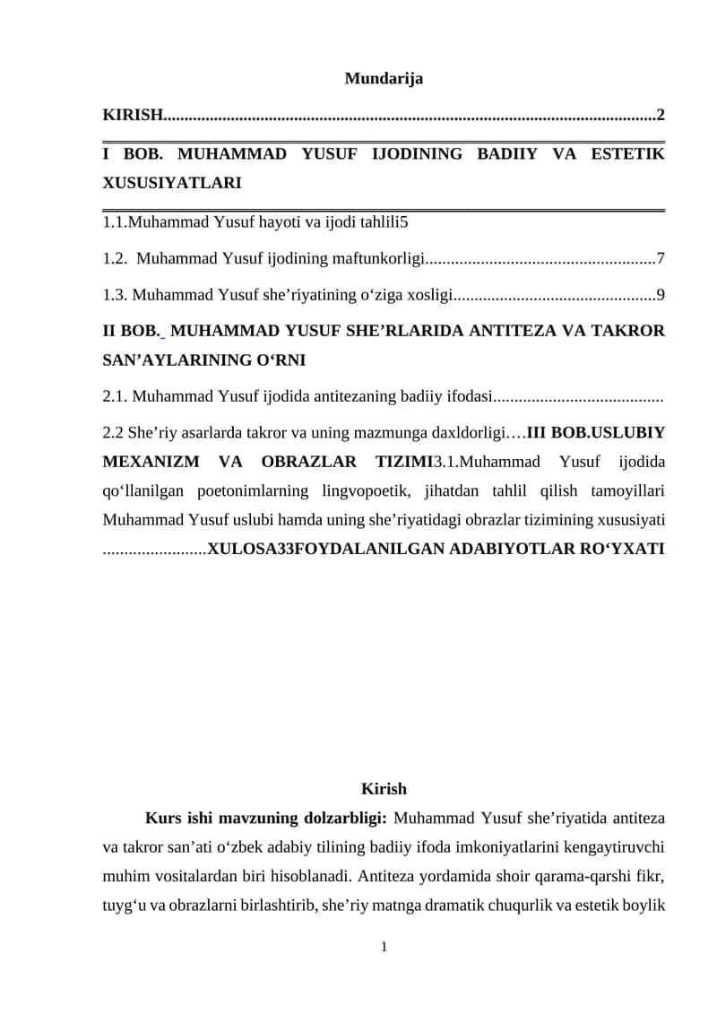 Muhammad Yusuf she'rlarida antiteza va takror 1