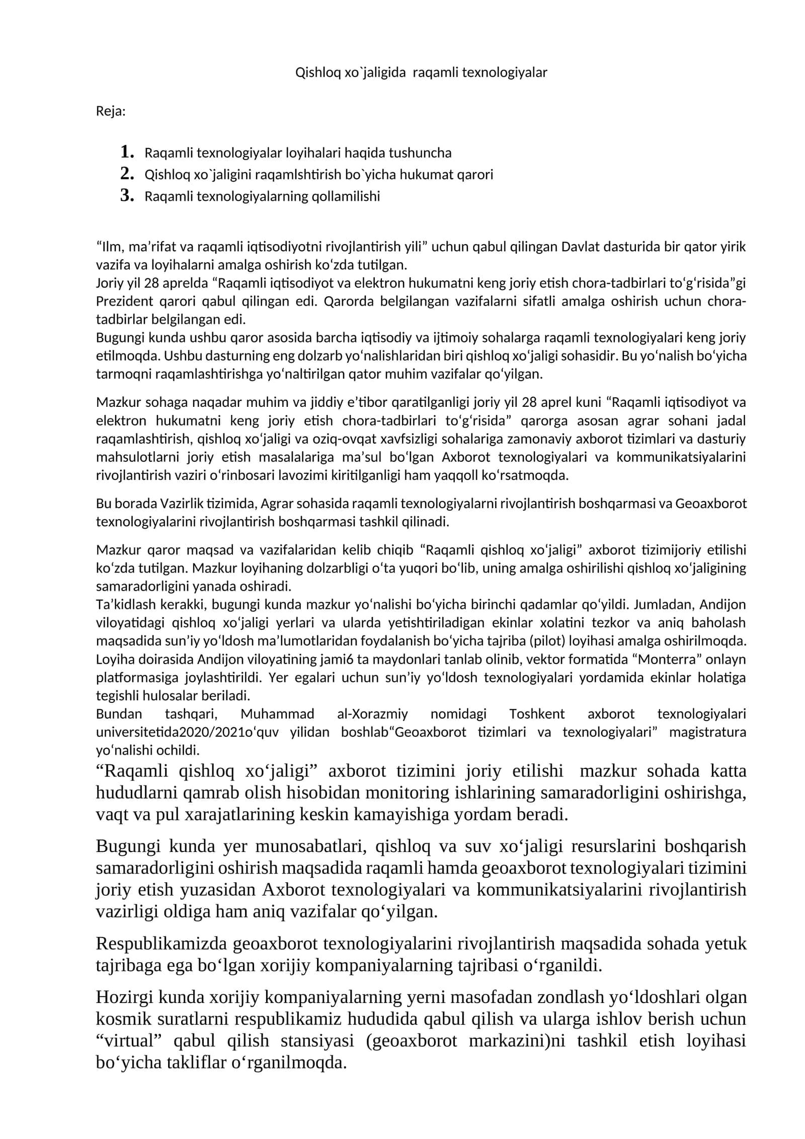 Raqamli texnologiyalar qishloq xo`jaligida 1
