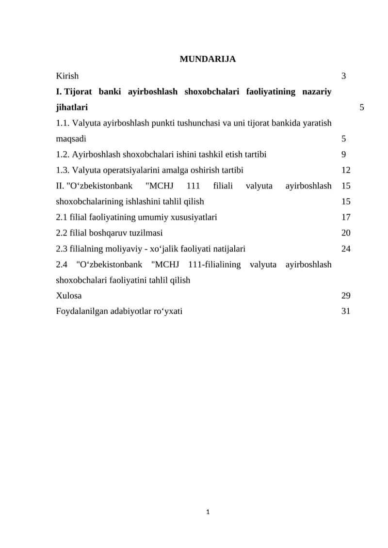 Tijorat banki ayirboshlash shoxobchalari faoliyatining nazariy jihatlari 1