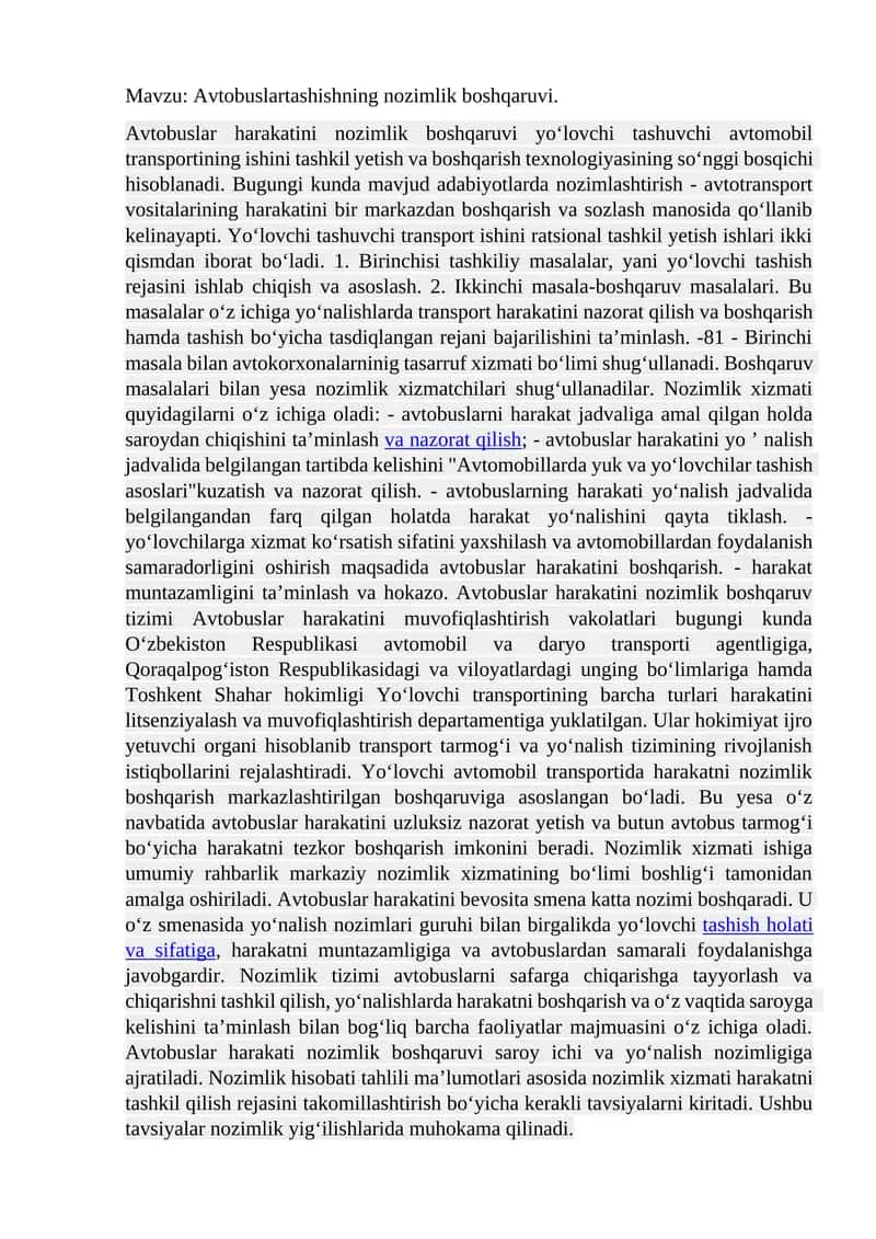 Avtobuslartashishning nozimlik boshqaruvi 1