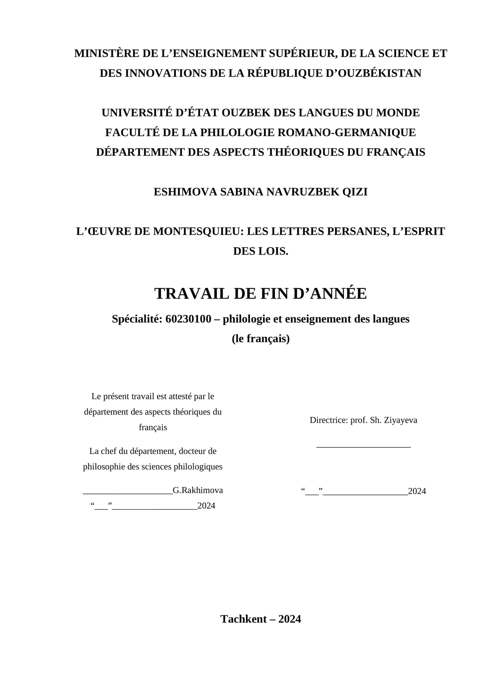 L’ŒUVRE DE MONTESQUIEU: LES LETTRES PERSANES, L’ESPRIT DES LOIS 1
