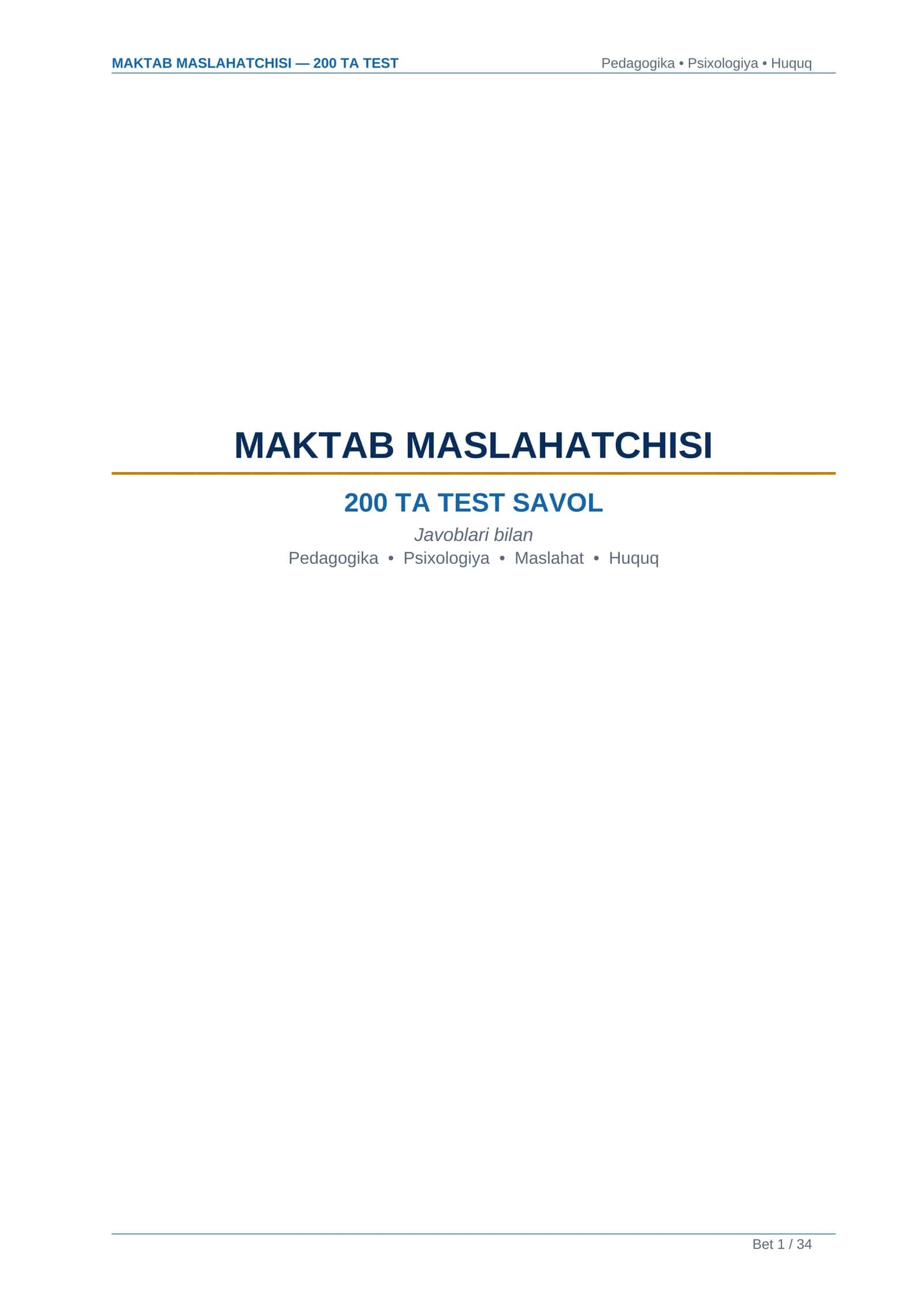 MAKTAB MASLAHATCHISI — 200 TA TEST 1