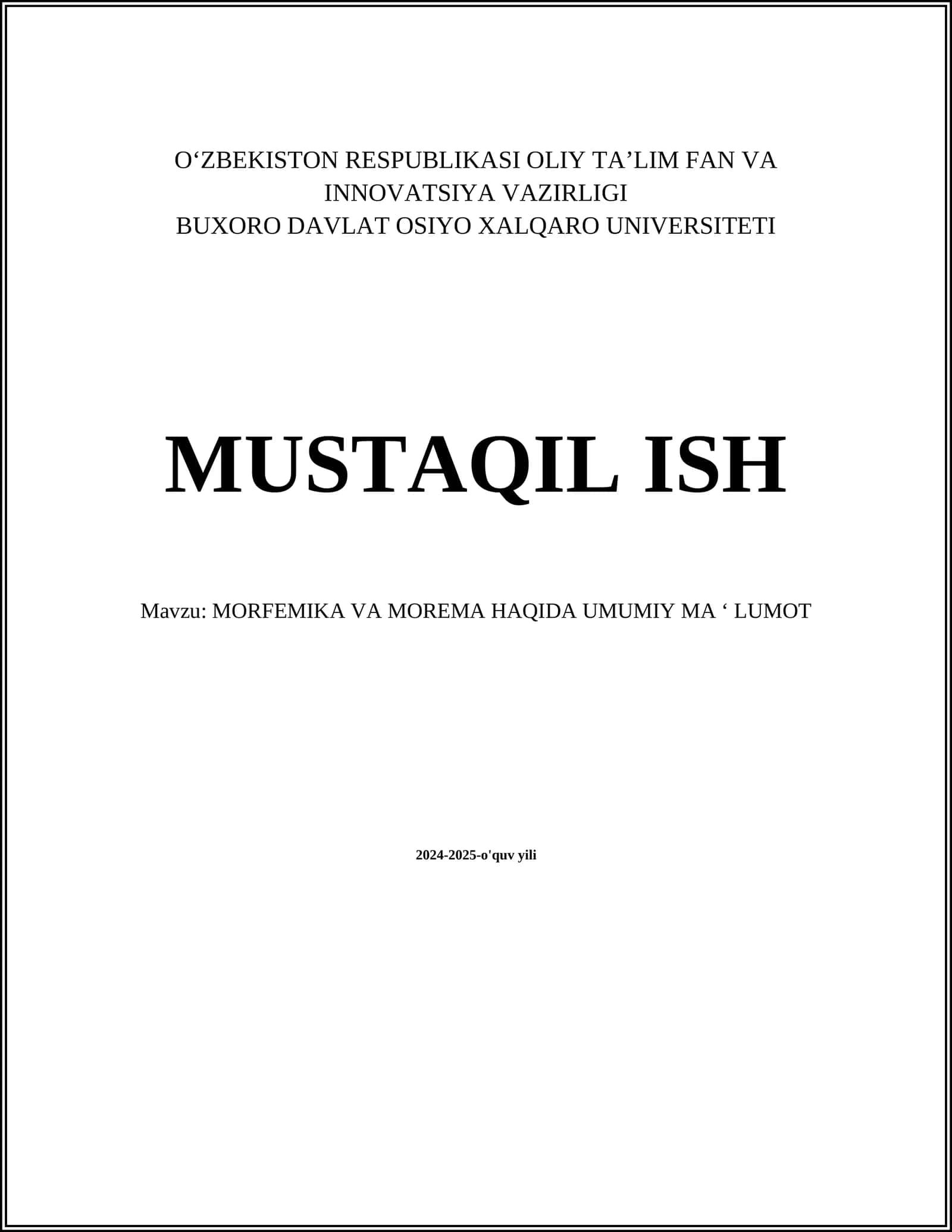 MORFEMIKA VA MOREMA HAQIDA UMUMIY MA ‘ LUMOT 1